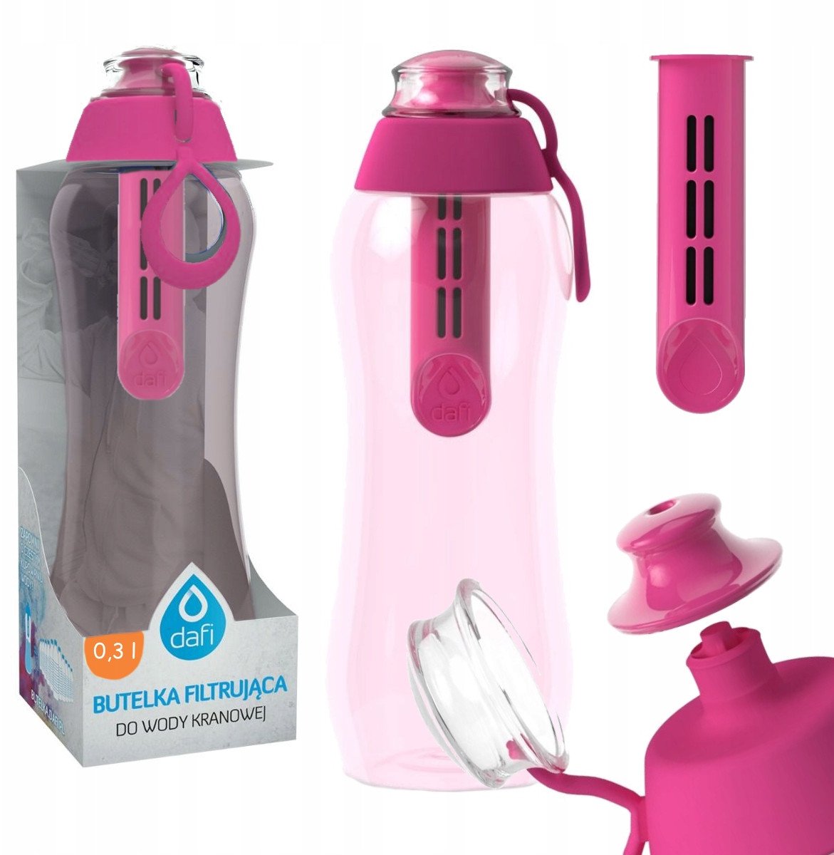 Butelka Dafi SOFT 0,3l flamingowa + filtr węglowy