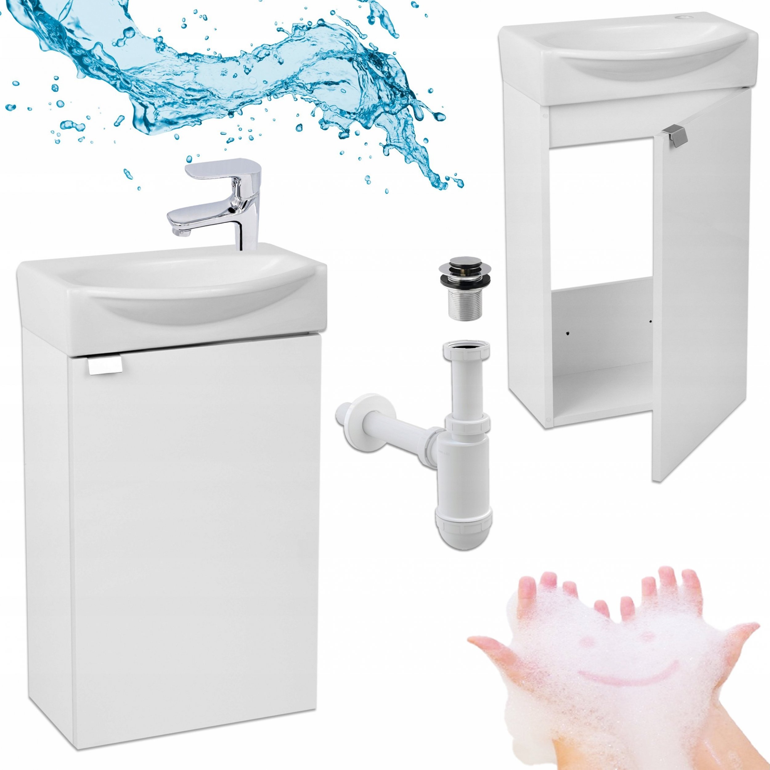 Stamar Biała Szafka Łazienka Umywalka 40 x33 Kampo + Bateria Sigm Klik Klak Syfon