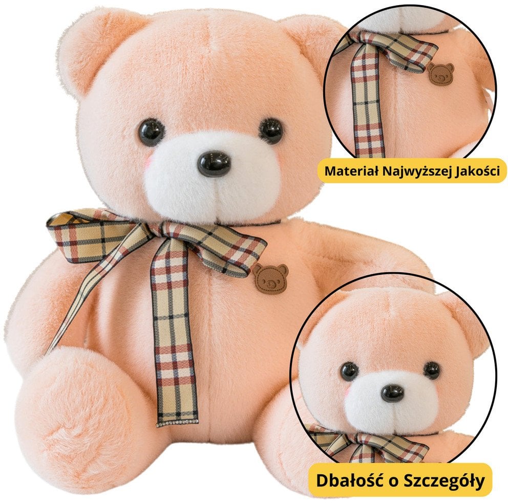 Pluszowa Maskotka Przytulanka Miś Z Kokardką Kremowy 23cm