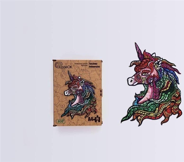 PuzzleOK Puzzle drewniane eko 76 Tęczowy jednorożec A4