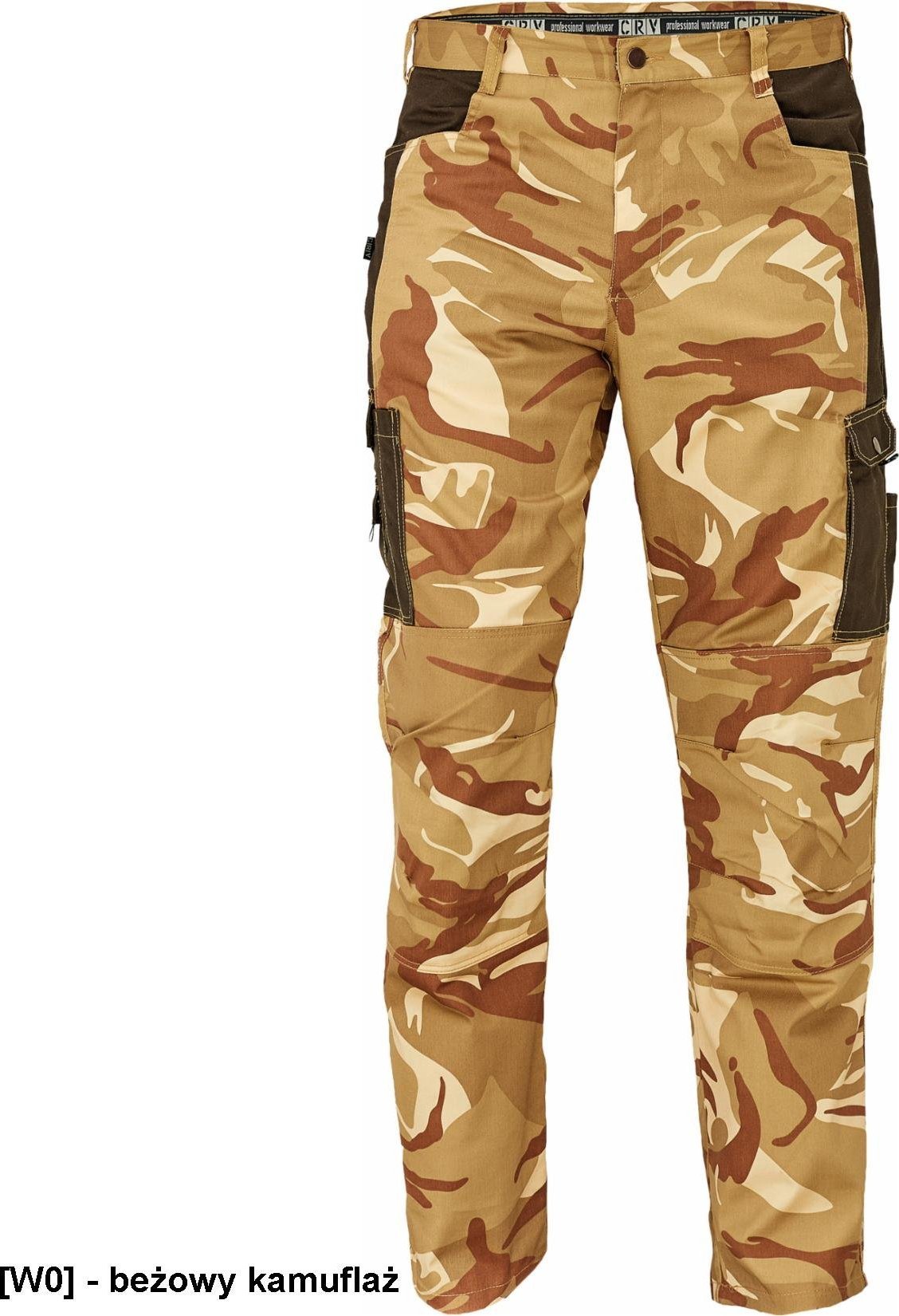 CERVA CRAMBE - spodnie robocze do pasa moro z lekkiego twillu, 2 wielofunkcyjne kieszenie cargo - beżowy kamuflaż 3XL