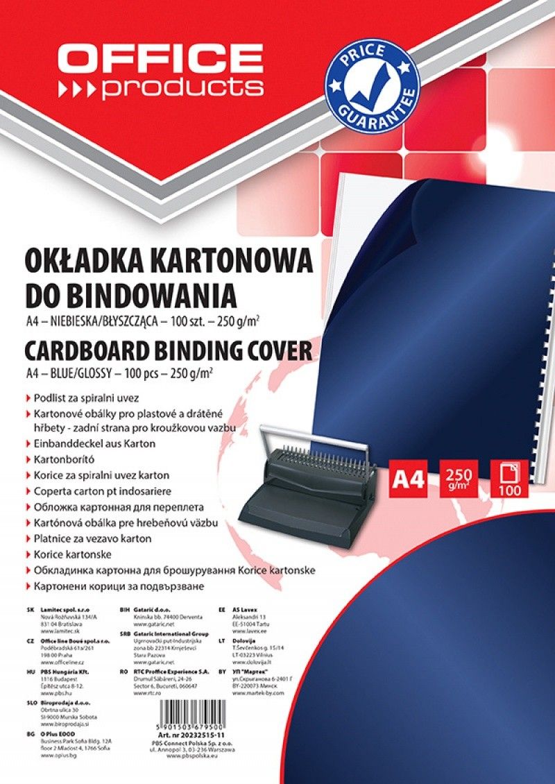 Office Products Okładki do bindowania karton, A4, 250gsm, błyszczące, 100 sztuk, ciemnoniebieski