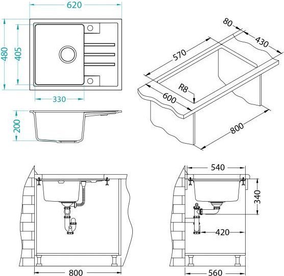 Alveus Alveus Intermezzo 30 steel 04 (62x48) z syfonem manualnym