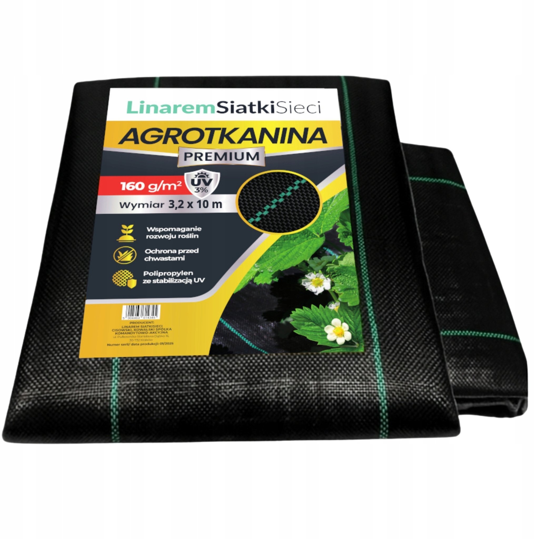 AGROTKANINA 160G 3,2x10m PREMIUM UV 3% AGROWŁÓKNINA CZARNA MATA