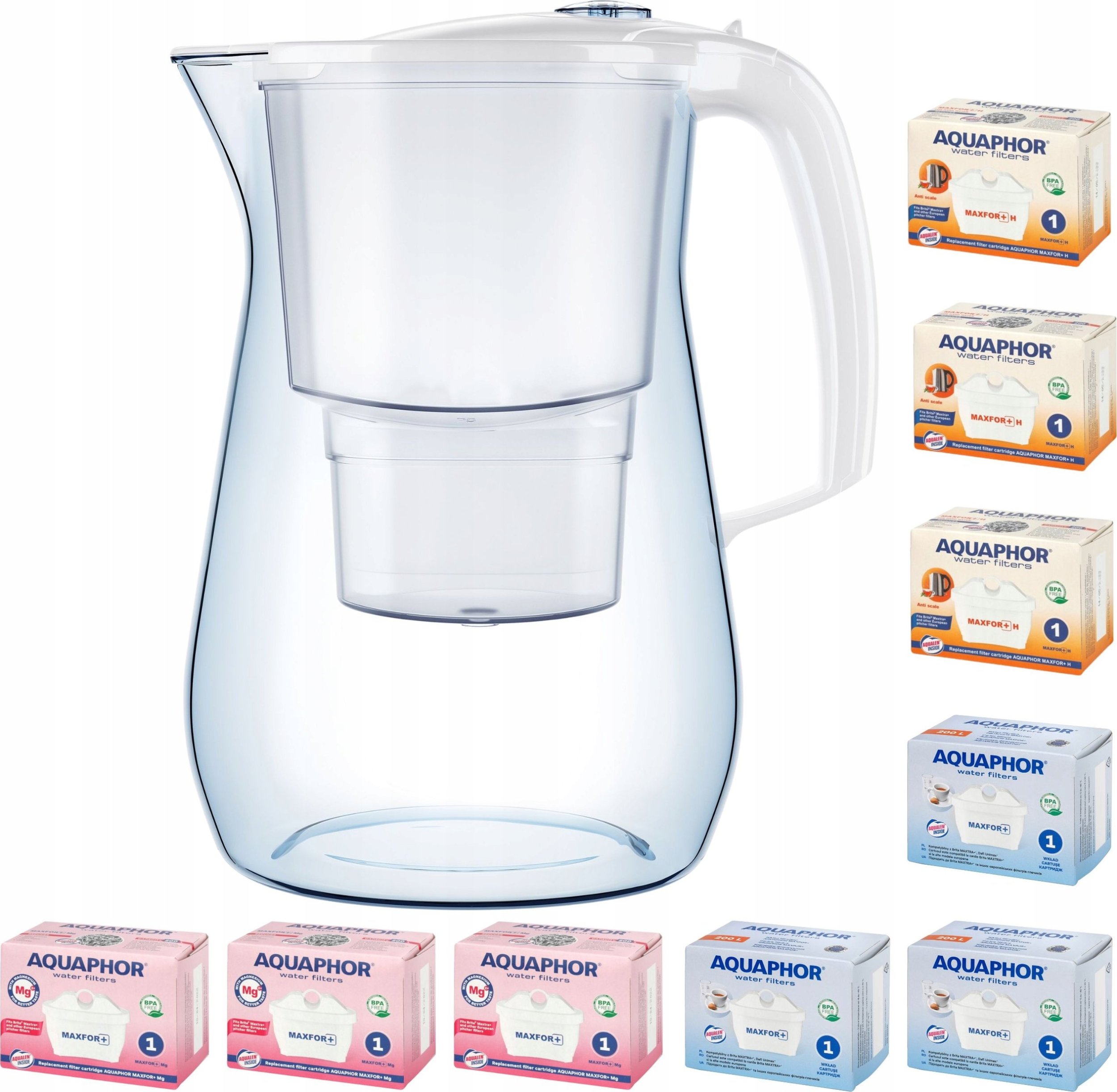Dzbanek filtrujący Aquaphor Onyx 4,2 l + 9 wkładów (3Mg +3H +3), biały
