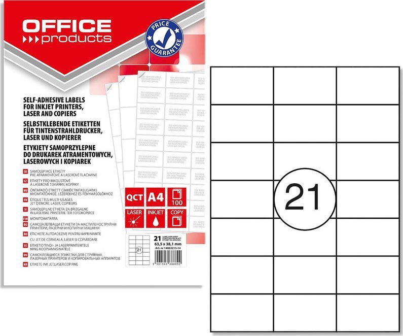 Office Products Etykiety Office Products A4 63.5x38.1mm białe (100)