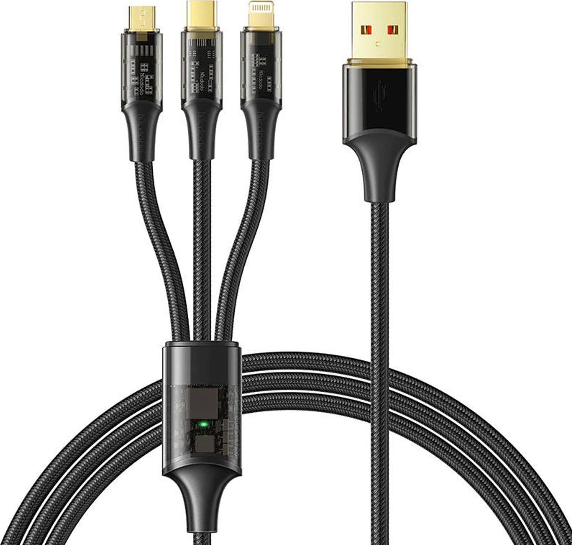 Kabel USB Mcdodo USB-A - USB-C + micro-B + Lightning 1.2 m Czarny (CA-3330)