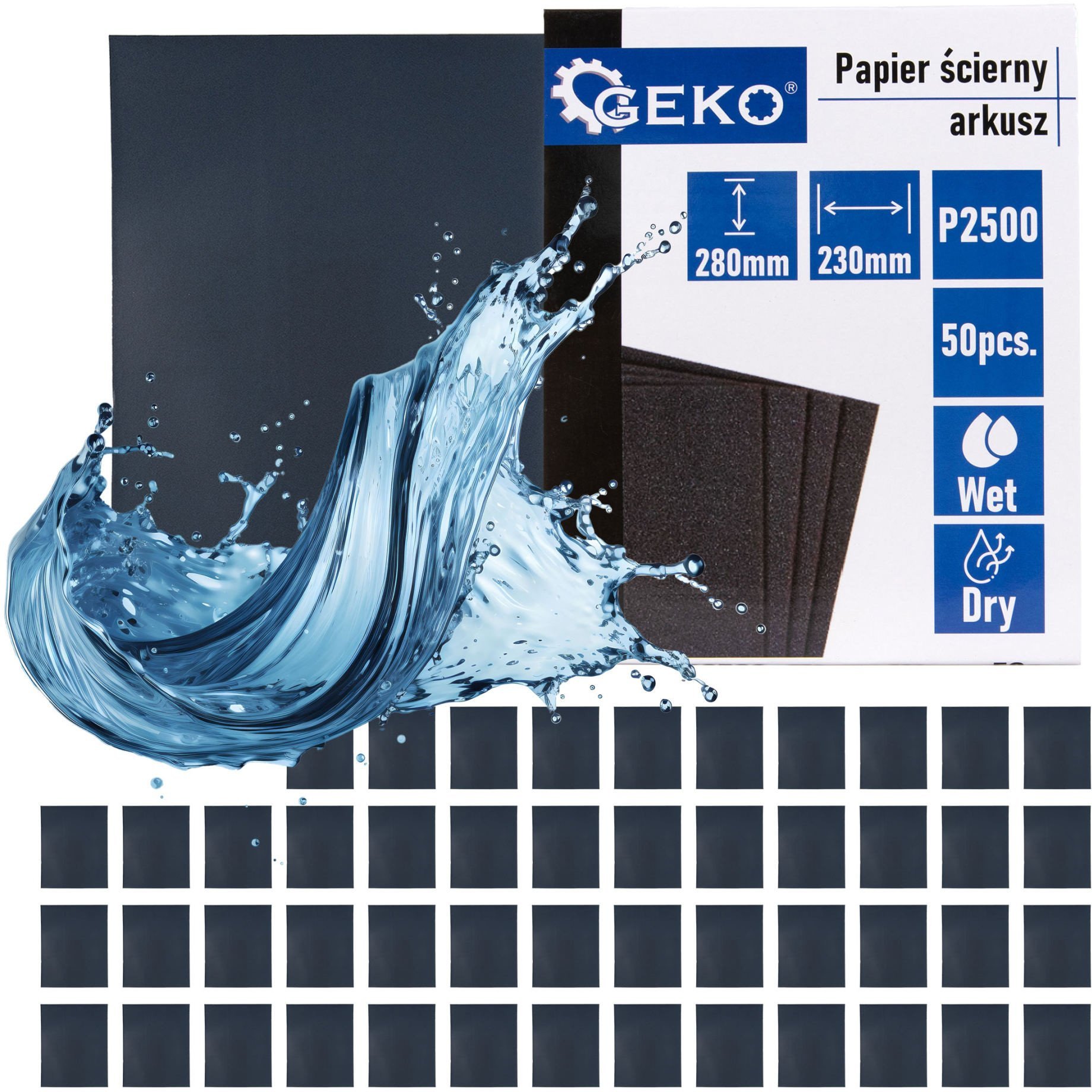 Geko Papier ścierny wodny – arkusz 230x280mm P2500 (50/1000)