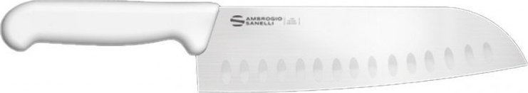 Nóż Santoku Ambrogio Sanelli Supra, ostrze granton, 18 cm, biały