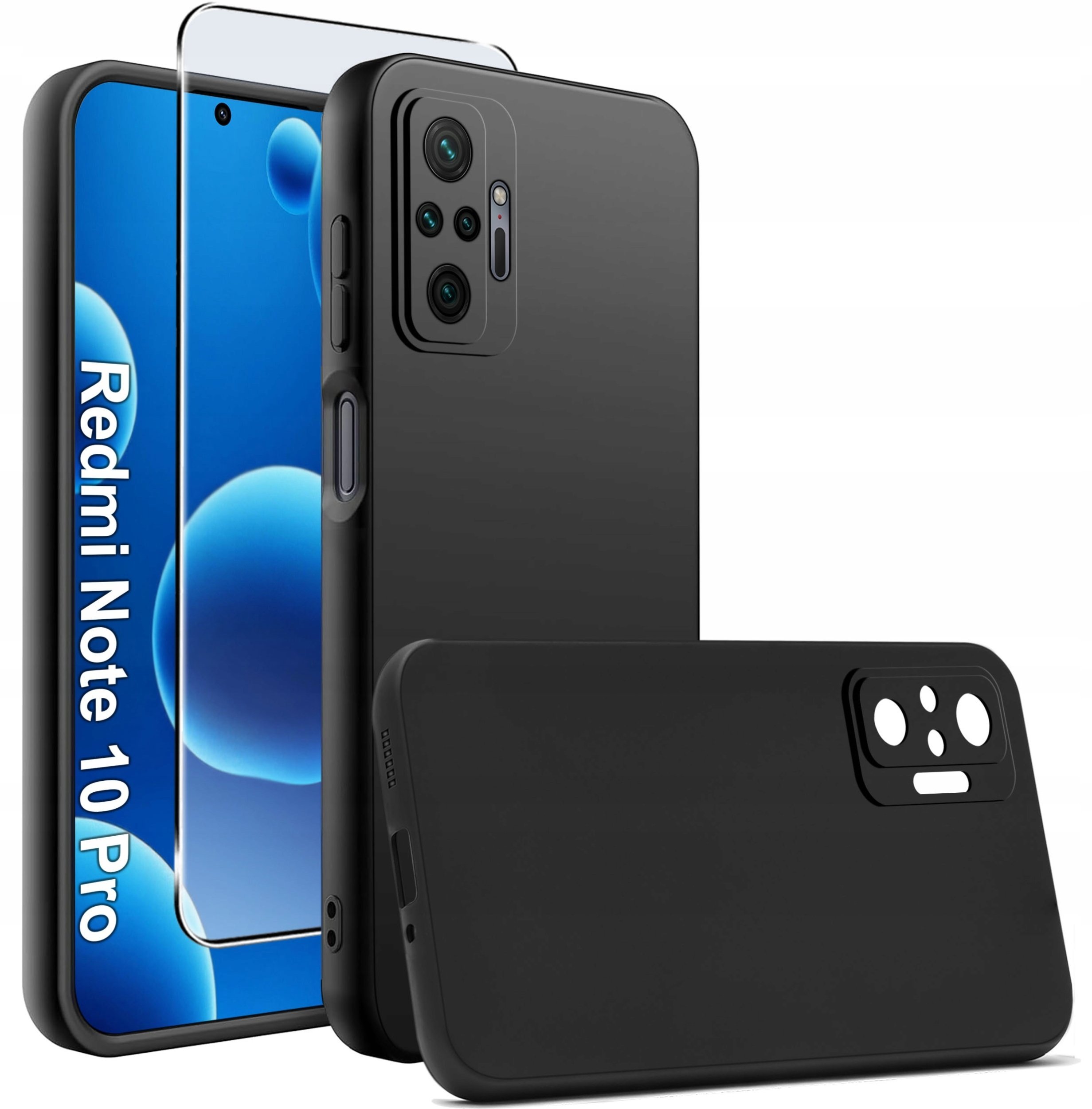 Etui Czarne Matowe Silikon Slim do Xiaomi Redmi Note 10 Pro + SZKŁO 9H