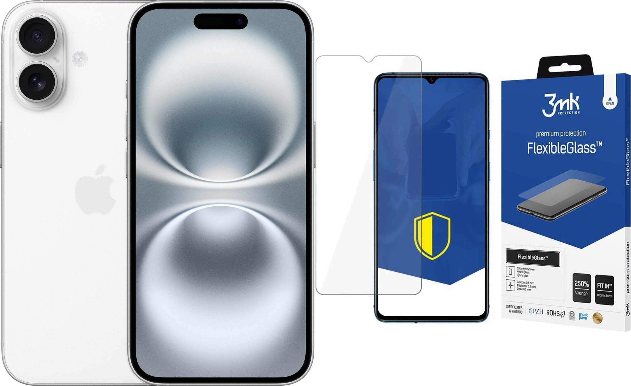Smartfon Apple iPhone 16 128GB White (MYE93) + FlexibleGlass