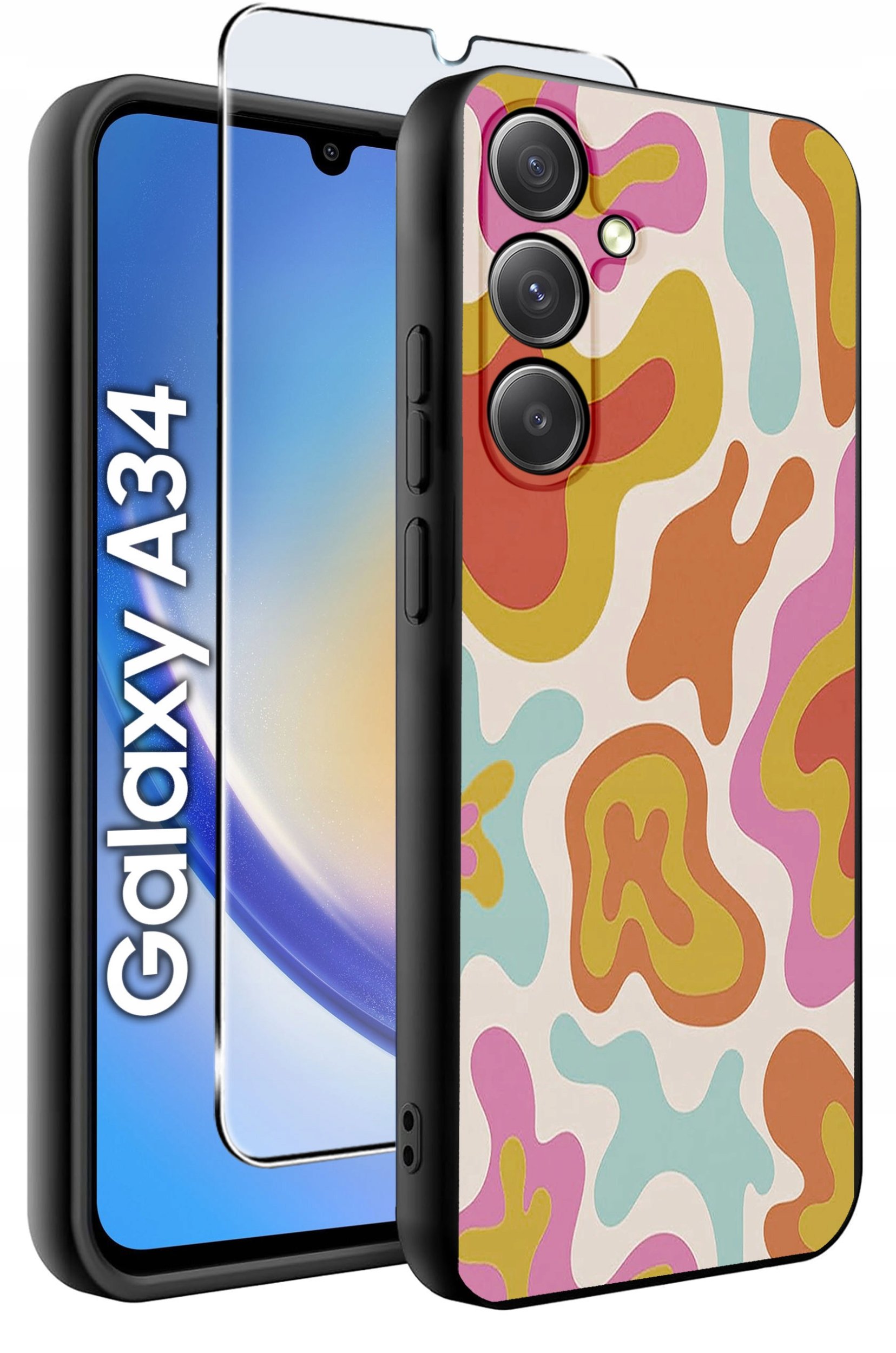 ETUI do Samsung A34 5G WZORY | SILIKONOWE MATT CASE + SZKŁO 9H