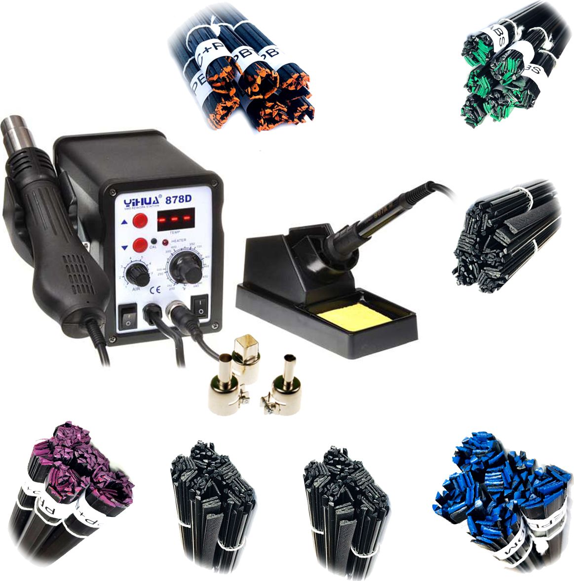 Techrebal Zestaw spawarka plastiku Yihua 878D + Spoiwa PLAST 1