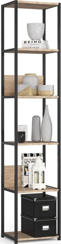 Fabryka Mebli Akord Regał loftowy metalowy 40 cm - czarny-dąb sonoma - 6 półek