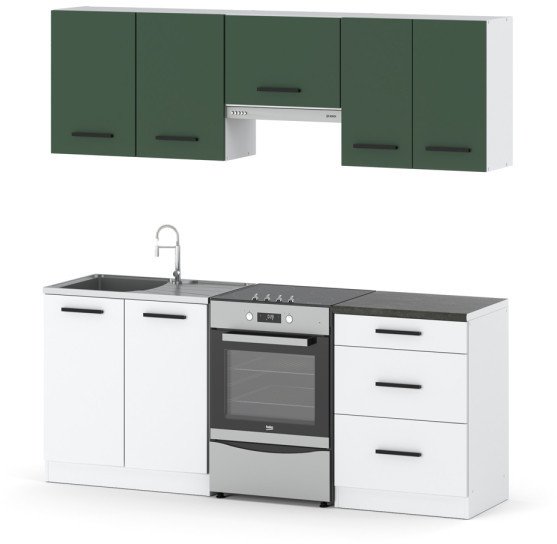 Kuchnia Mała Modułowa Pojemna Z Blatem 2m Biała Butelkowa Zieleń Biała Mat