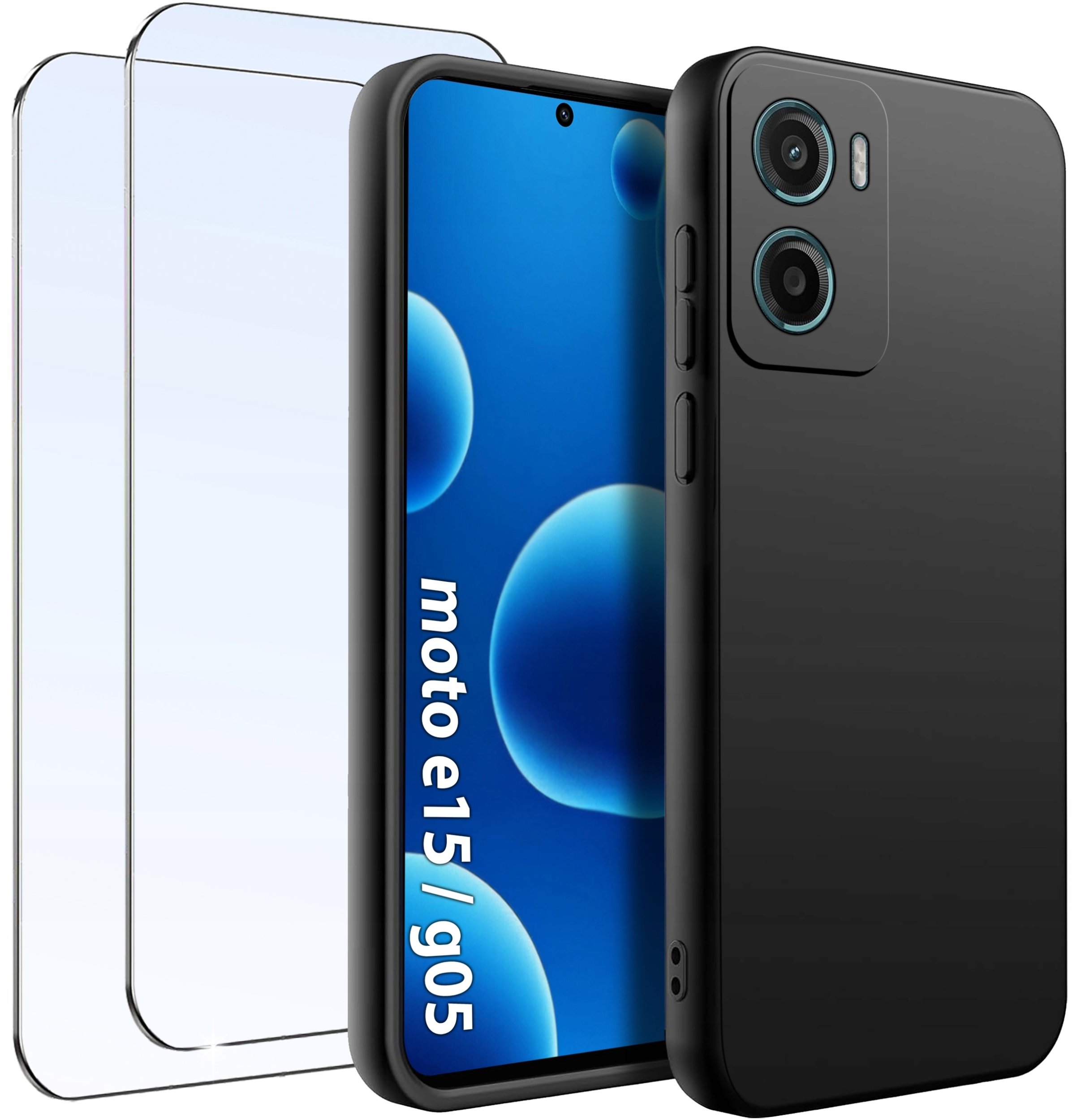 krainaGSM ZESTAW Etui do Motorola E15|G05 Matowy Czarny Silikon Slim + 2 SZTUKI SZKŁO