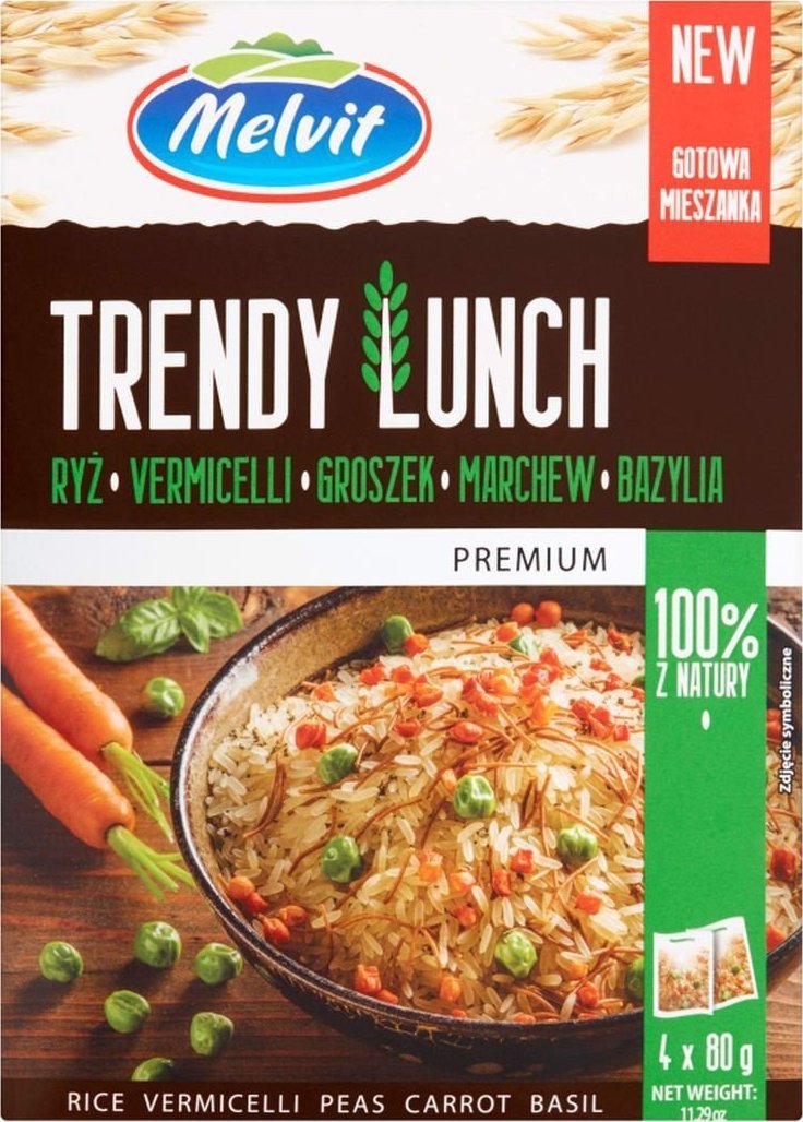 Melvit Melvit Premium Trendy Lunch ryż vermicelli groszek marchew bazylia 320 g (4 x 80 g)