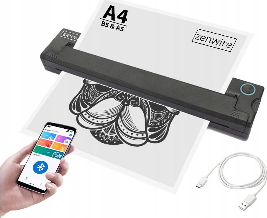 Mini Drukarka termiczna Przenośna do Tatuaży Dokumentów Zdjęć A4 Zenwire TP-820