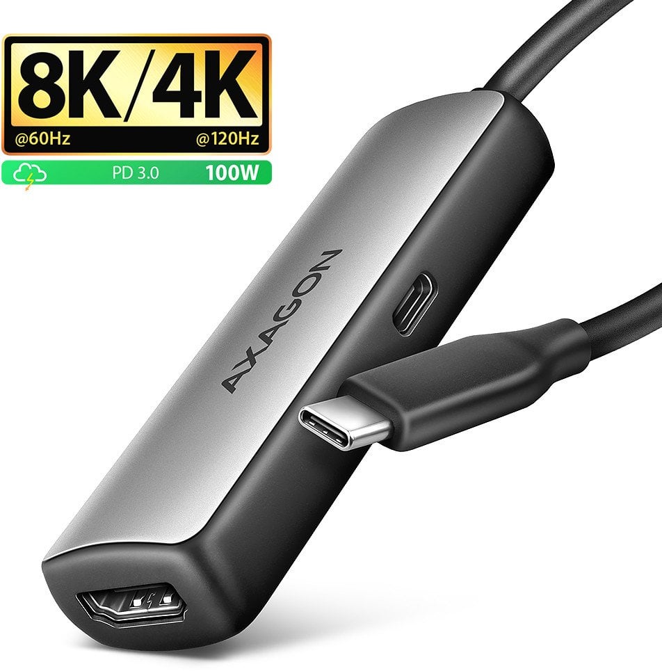 AXAGON RVC-HI8KPD, USB-C -> HDMI 2.1 konwerter / adapter, 8K/60Hz, 4K/144Hz, HDR10+, PD100W