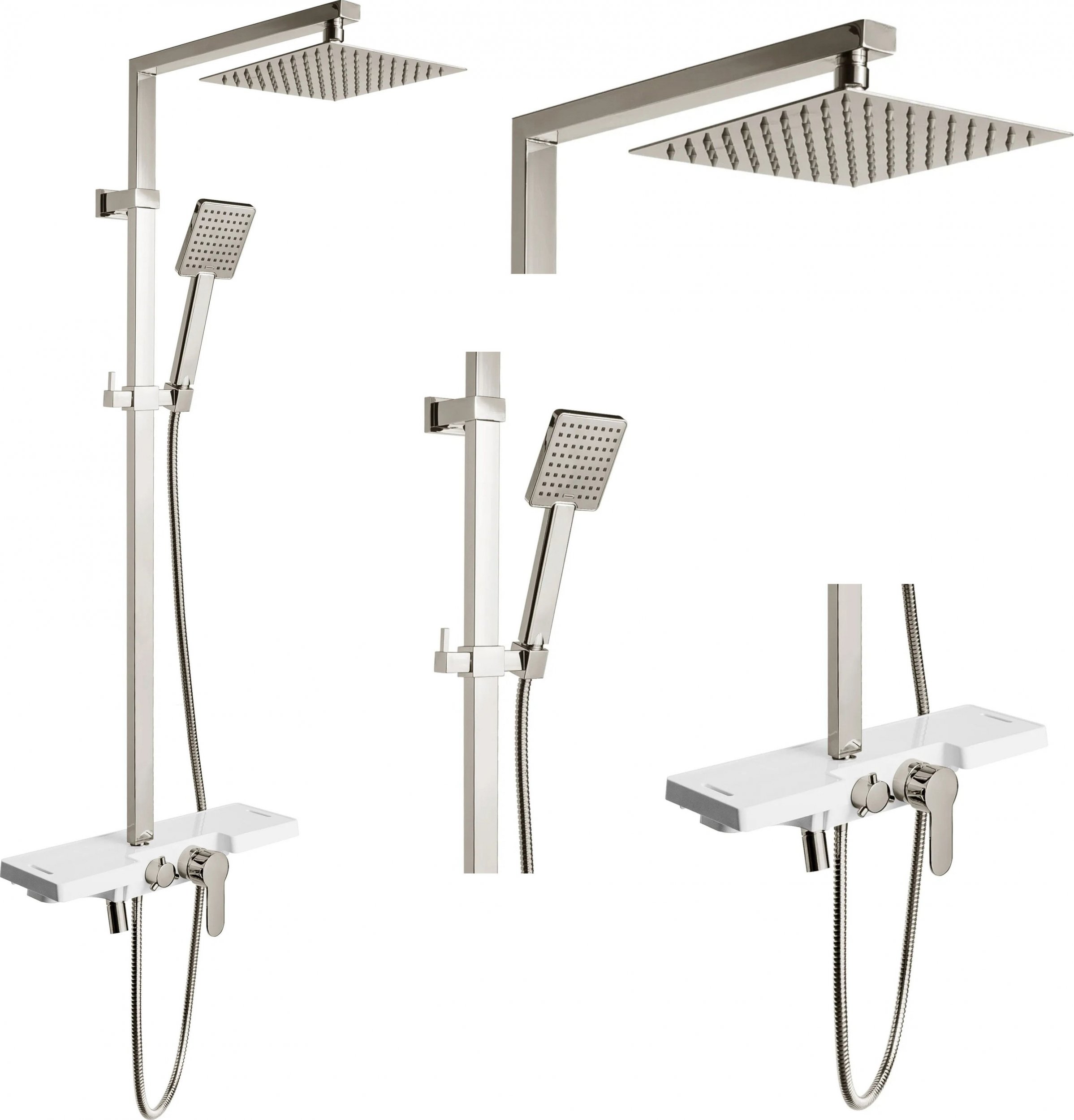 Zestaw prysznicowy Rea REA-P0221 ZESTAW NATRYSKOWY LUCAS Z BATERIĄ Z WYLEWKĄ Z PÓŁKĄ CHROM DESZCZOWNICA ULTRA SLIM KWADRAT REA // N.REA.NAT-LUCAS