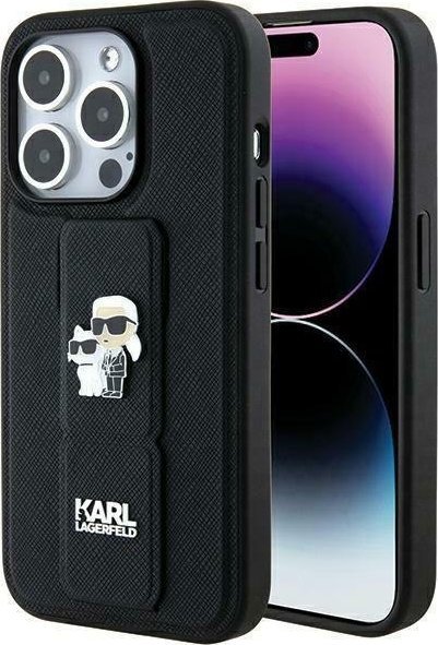 Karl Lagerfeld KLHCP13LGSAKCPK iPhone 13 Pro / 13 6.1" czarny/black hardcase Gripstand Saffiano Karl&Choupette Pins