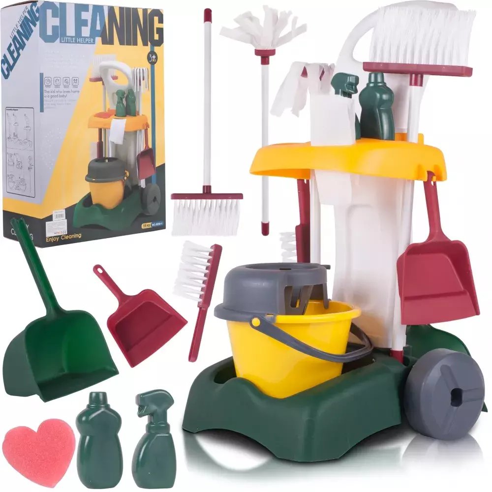 Zestaw Do Sprzątania Dla Dzieci Z Mopem Zmiotką i Akcesoriami na Wózku