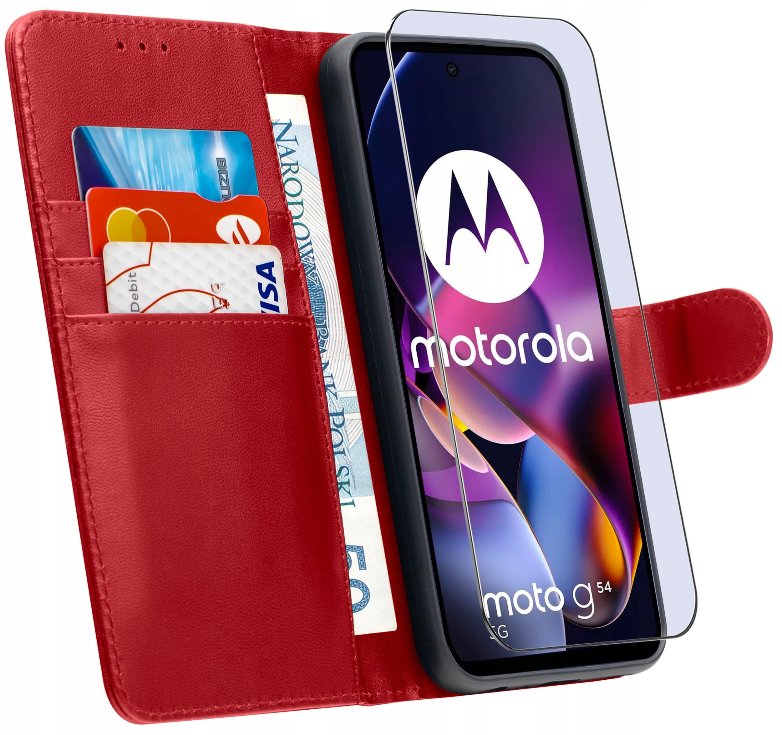 ETUI do Motorola G54 5G|Power Edition |SKÓRZANE PORTFEL BOOK CASE + SZKŁO