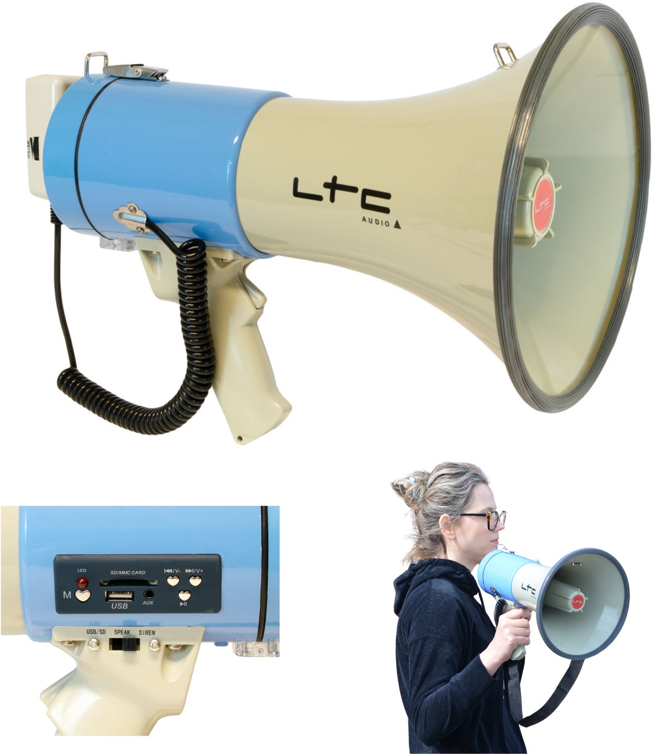 Mocny MEGAFON z USB/SD i Syreną - MEGA60USB one size