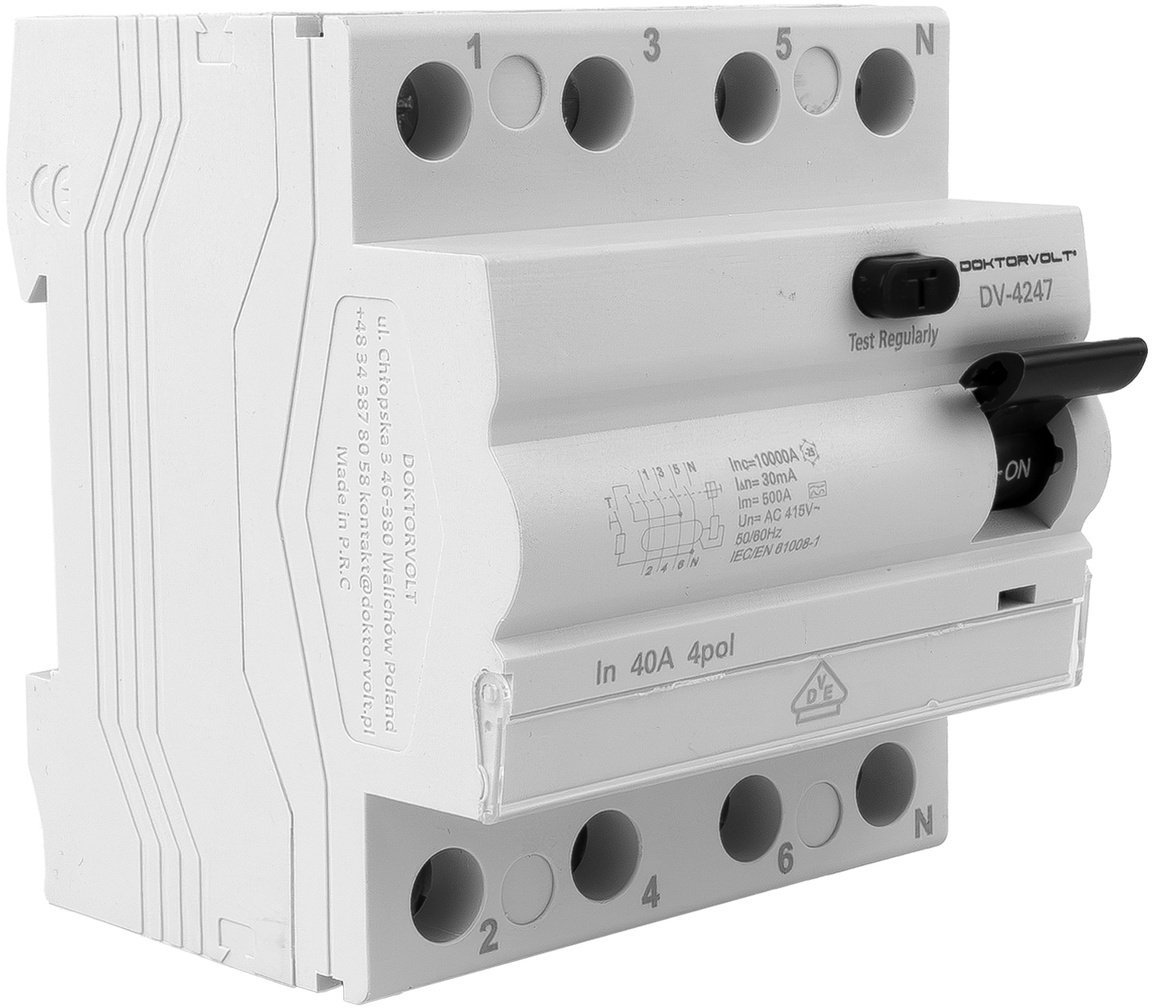 Wyłącznik różnicowoprądowy RCCB 10kA 4P 40A 30mA VDE typ A Doktorvolt DV-4247