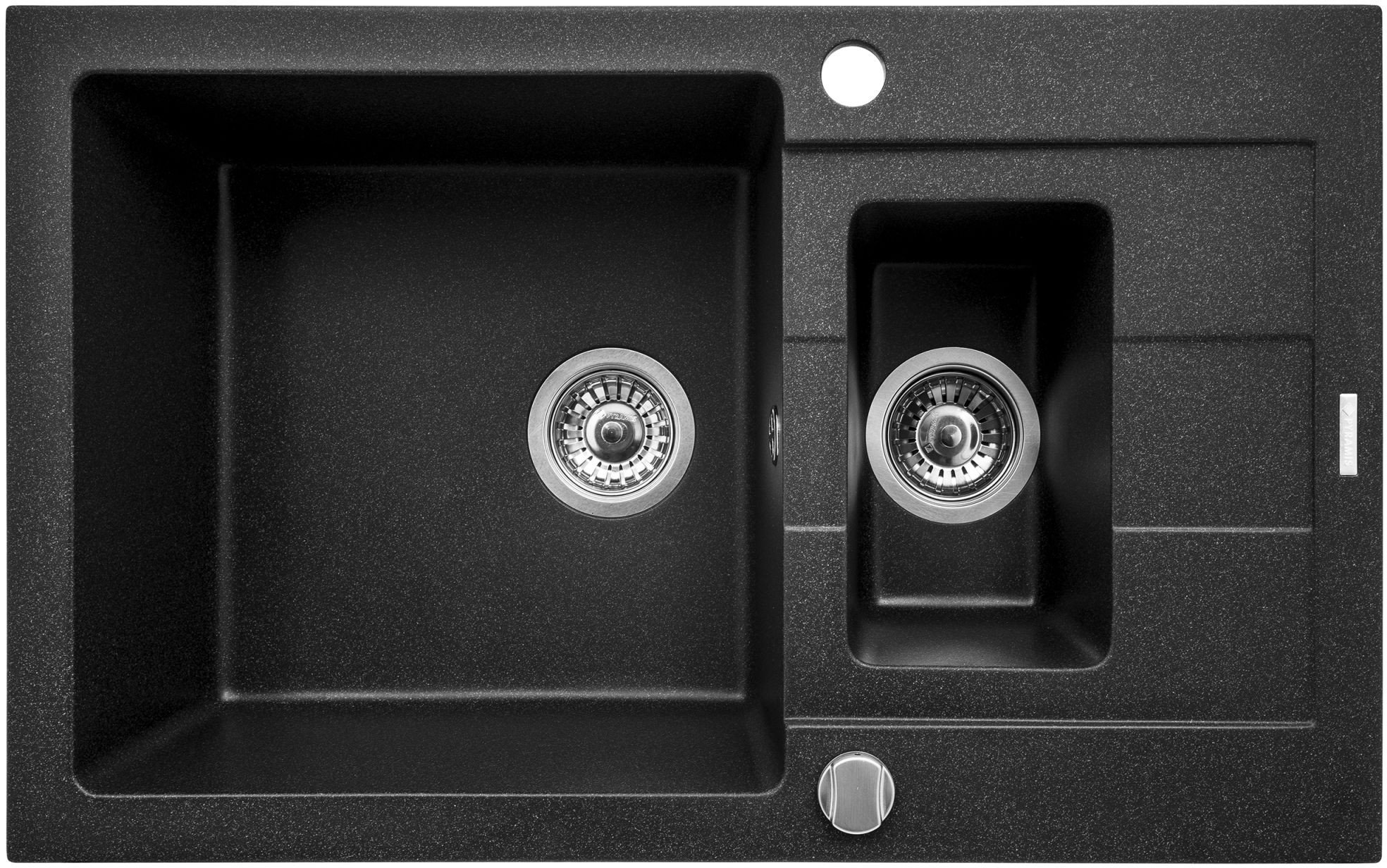 Pyramis Zlew. SPARTA PLUS (78x48), 1 1/2B 1D czarny + Bateria LUNGO