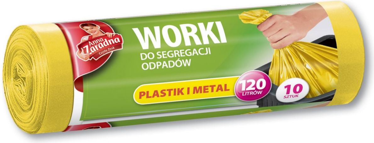 Anna Zaradna Worki na śmieci do segregacji odpadów plastikowych i metalowych LDPE 120L 10szt żółte - AZ1-WNS-7058