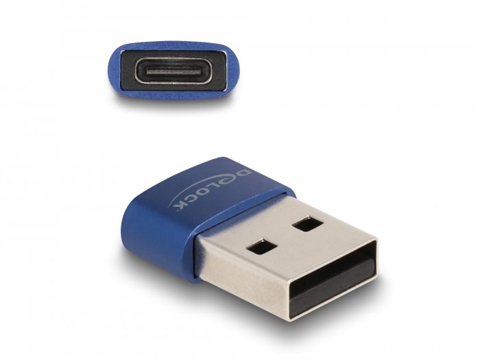 Delock Adapter USB 2.0, USB Typ-A męskie do USB Type-C żeńskie, niebieska