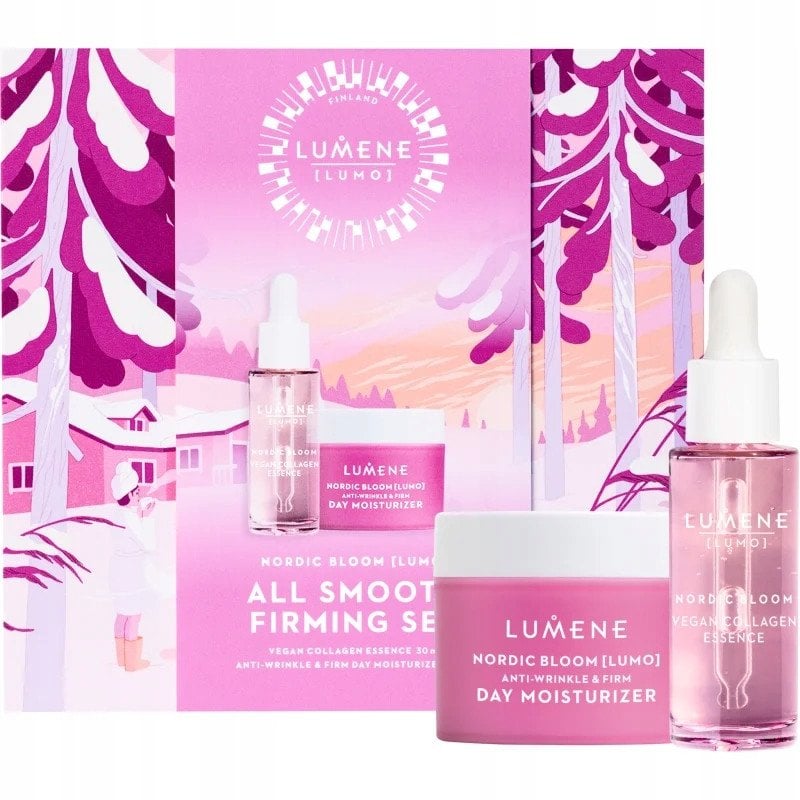 LUMENE_SET Nordic Bloom All Smooth Firming Set Vegan Collagen Essence esencja do twarzy 30ml + Anti-Wrinkle & Firm Day Moisturizer krem do twarzy