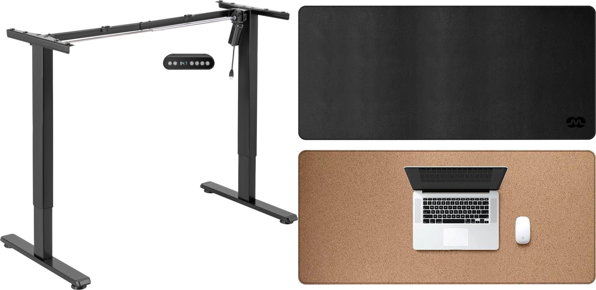 Mozos Mozos Stelaż do biurka czarny z elektryczną regulacją wysokości EDF-PRO-BK + Podkładka LDP1260 Czarna
