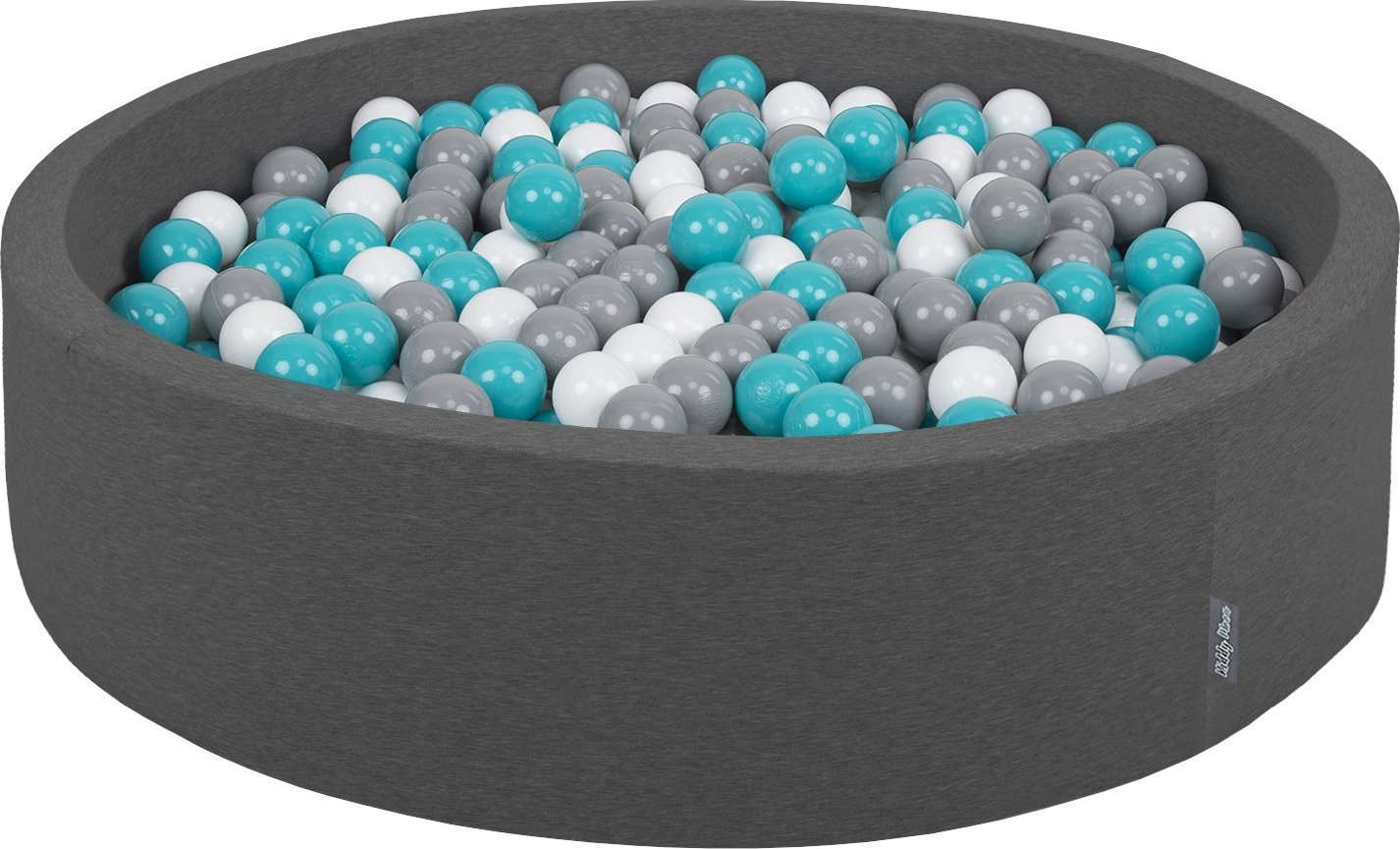KiddyMoon Suchy basen okrągły z piłeczkami 7cm 120x30 ciemnoszary: szary-biały-turkus 120x30/1000piłek Zabawka basen piankowy