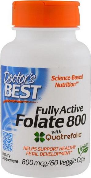 DOCTORS BEST Doctor's Best - Kwas Foliowy 800 z Quatrefolic, 800mcg, 60 vkaps