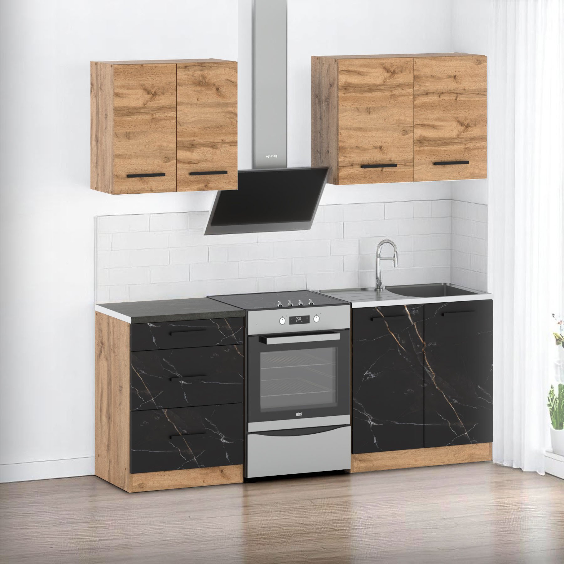 Zestaw Mebli Kuchennych Z Blatem Mały 2.0m Wotan Dąb Wotan San Sebastian