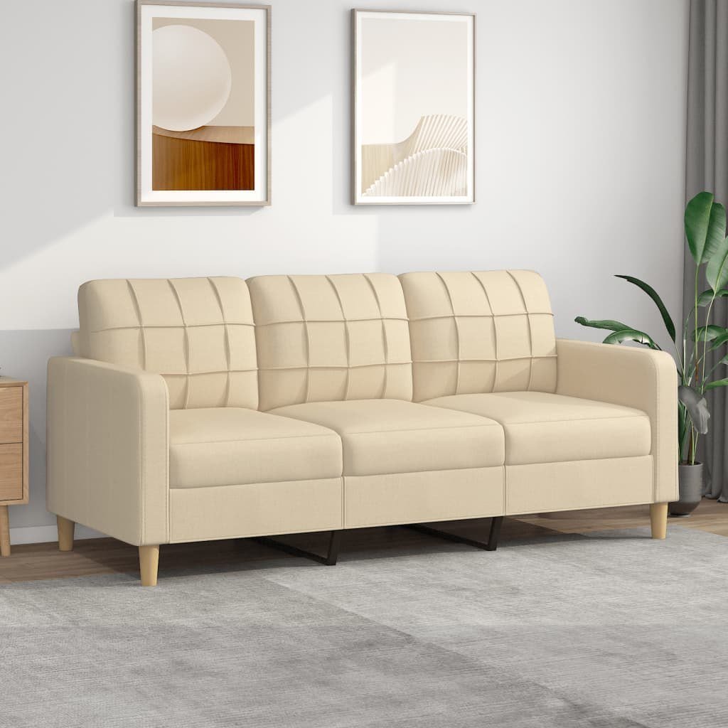 vidaXL 3-osobowa sofa, kremowa, 180 cm, tapicerowana tkaniną