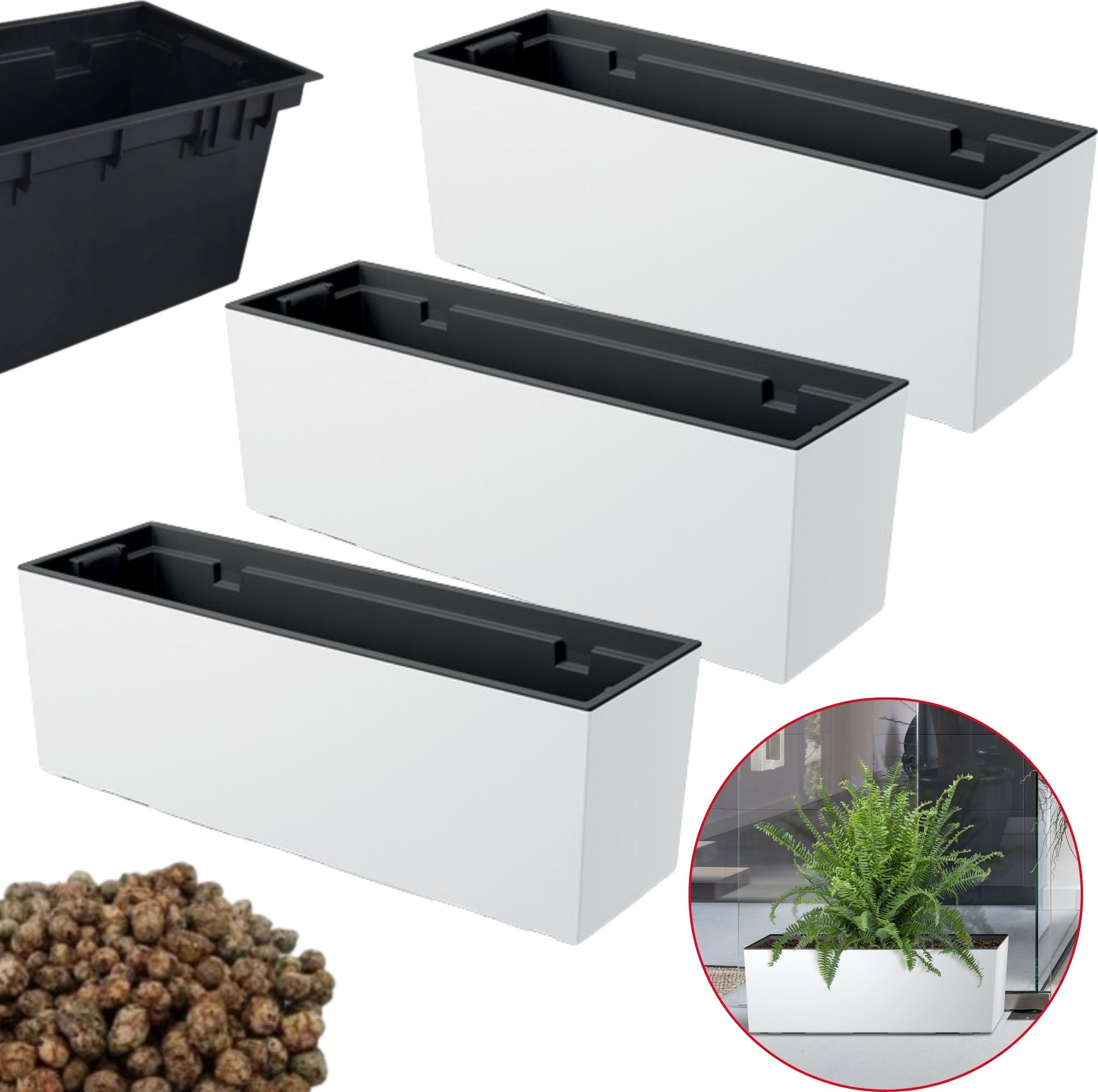 Prosperplast 3x Doniczka podłużna Urbi DUC600 + keramzyt 5l Skrzynka + wkład