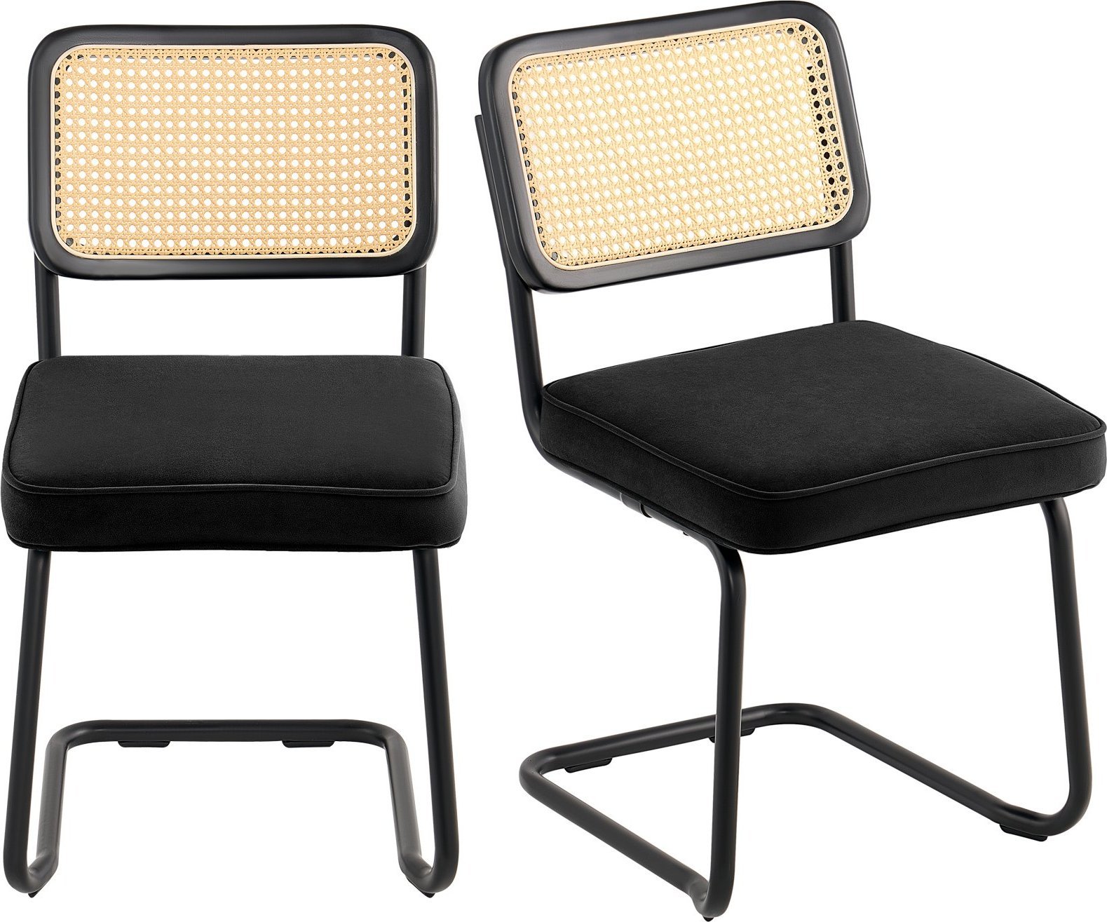 Zestaw 2 czarnych krzeseł z plecionym siedziskiem