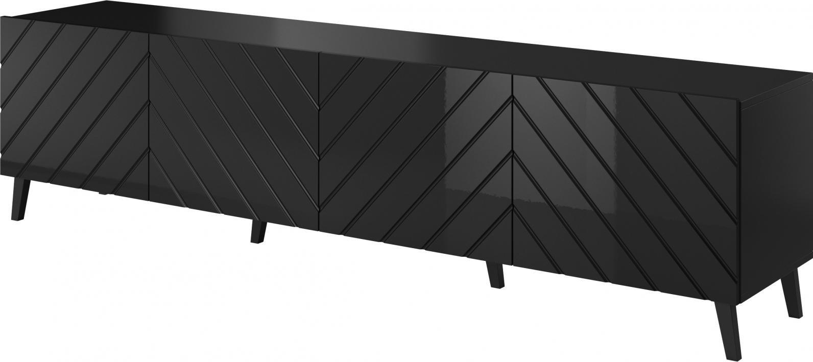 Cama Meble Szafka RTV ABETO 200x42x52 czarny/czarny połysk