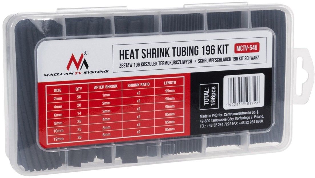Maclean Zetaw koszulek termokurczliwych 196szt. MCTV545
