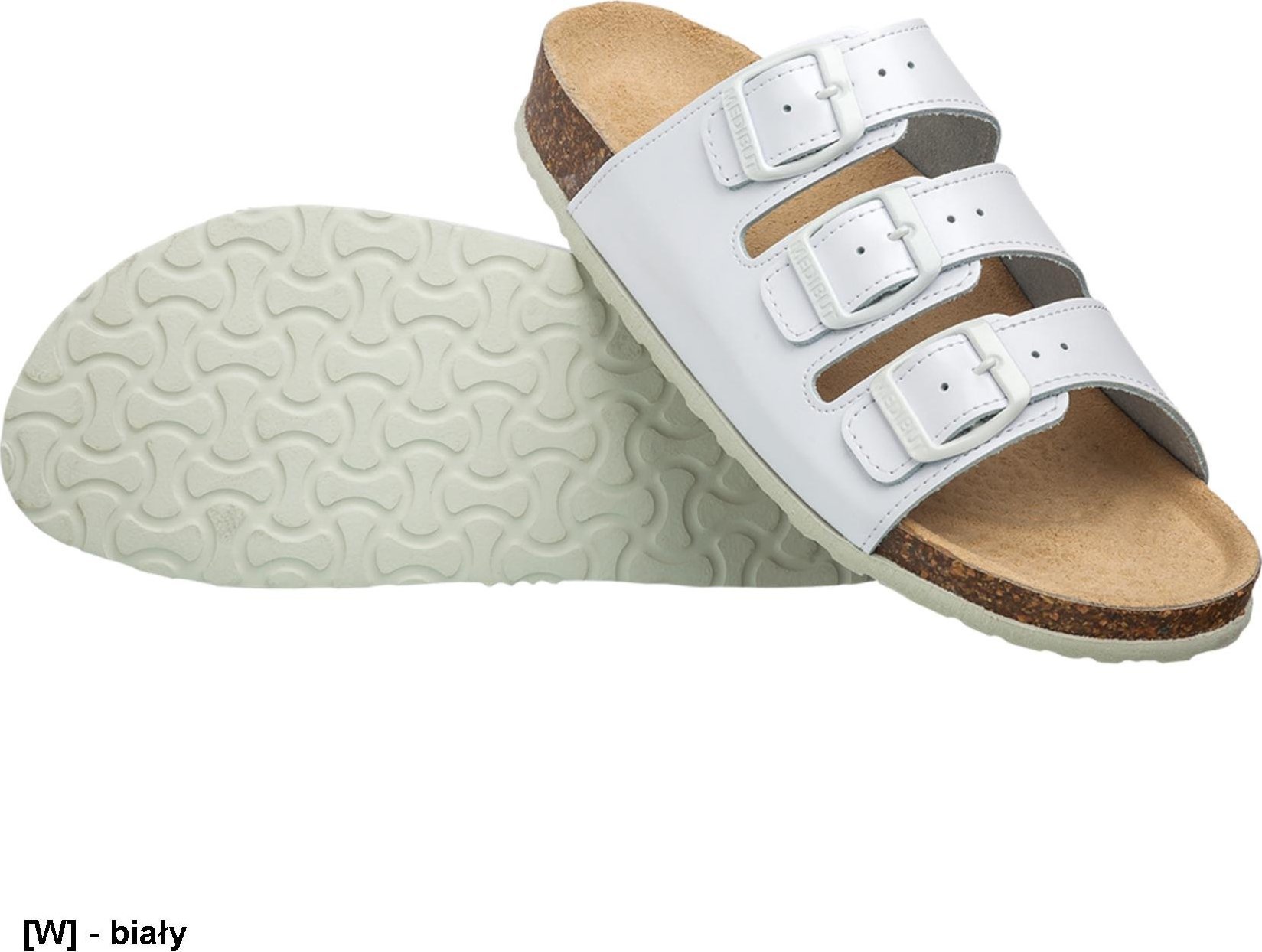 MEDIBUT BMKLAKOR3PAS - obuwie wkład korkowo-gumowy, profil ortopedyczny, skóra z powłoką ułatwiającą mycie i dezynfekcję - 6 koloów - biały 41