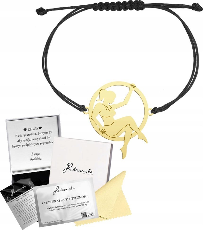 MEJK Jewellery Bransoletka Złota Aerial Hoop Sznurek SREBRO 925 Grawer Prezent Biżuteria