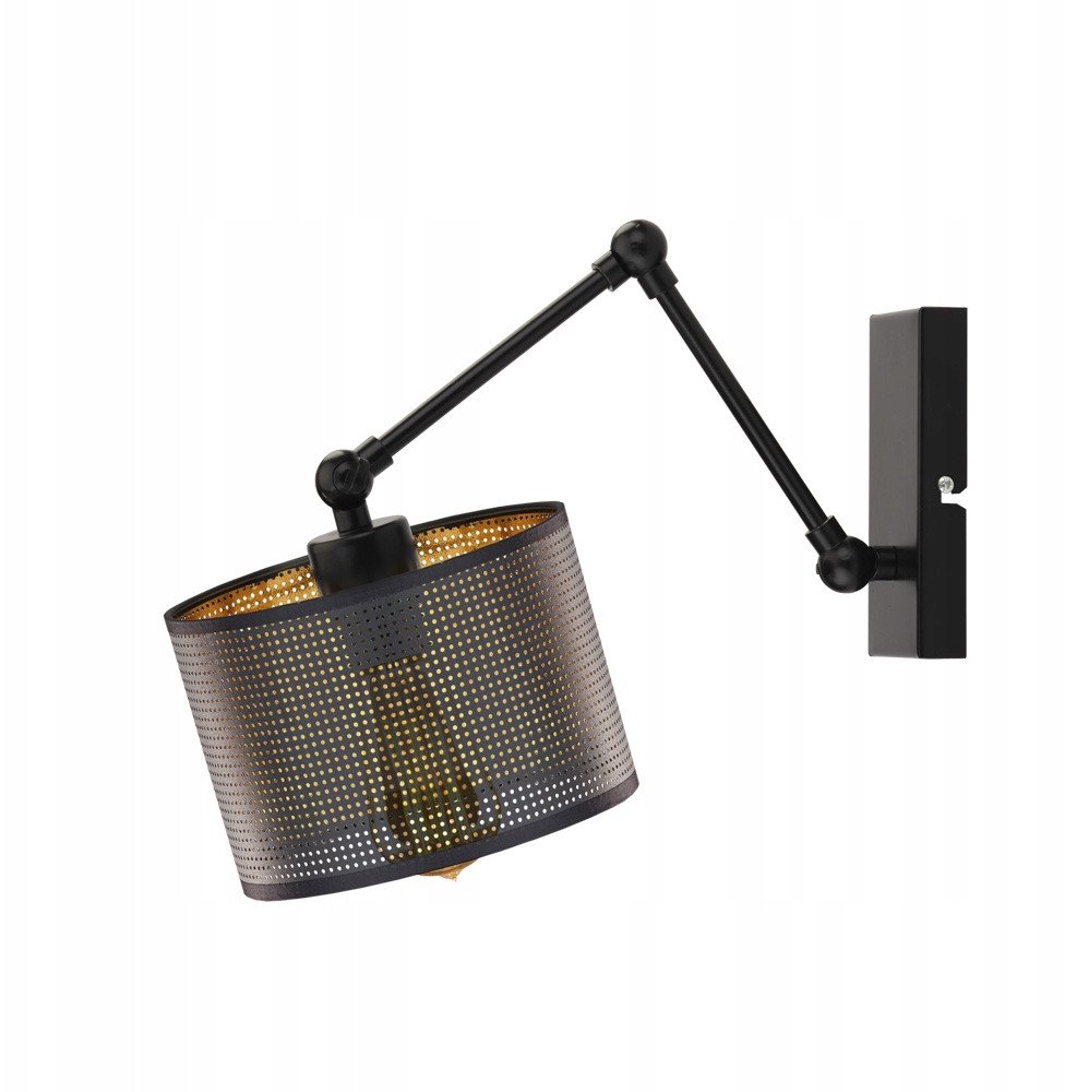 Oryginalny kinkiet ścienny LED na wysięgniku TULON AŻUR regulowana lampa ścienna z ażurowym abażurem ze złotymi elemetami