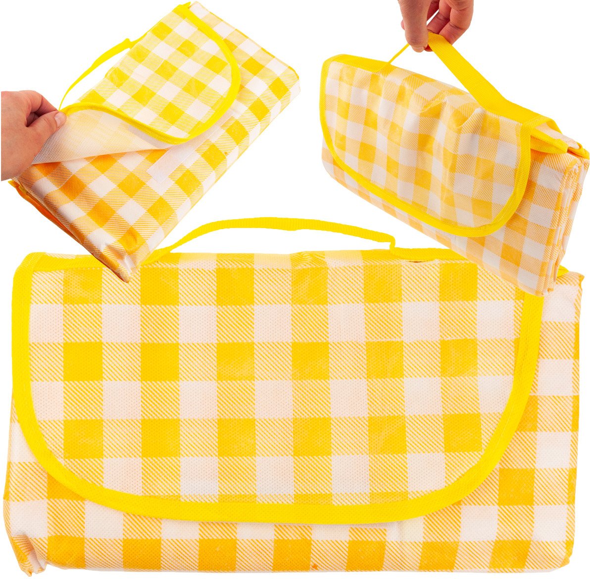 TG71411-1 DUŻY KOC PIKNIKOWY TURYSTYCZNY PLAŻOWY WODOODPORNY MATA PIKNIK ŻÓŁTA KRATA