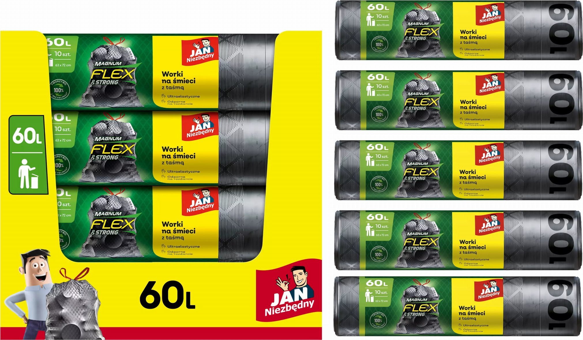 JAN Niezbędny Worki na odpady domowe 60L 50szt. (5900536104331)