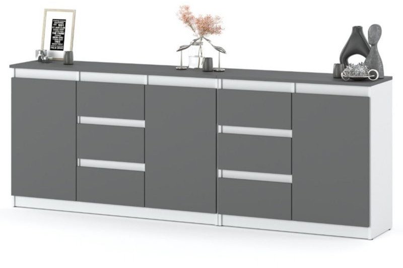 Komoda Do Sypialni 6 Szuflad 200cm Nowoczesna Młodzieżowa Biała Szara Mat
