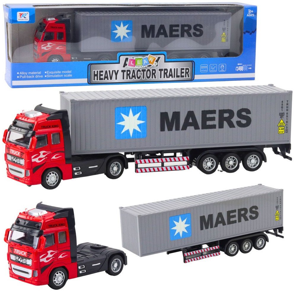 Ciężarówka Kontener Z Napędem Pull-Back Otwierane Drzwi Szaro Czerwona