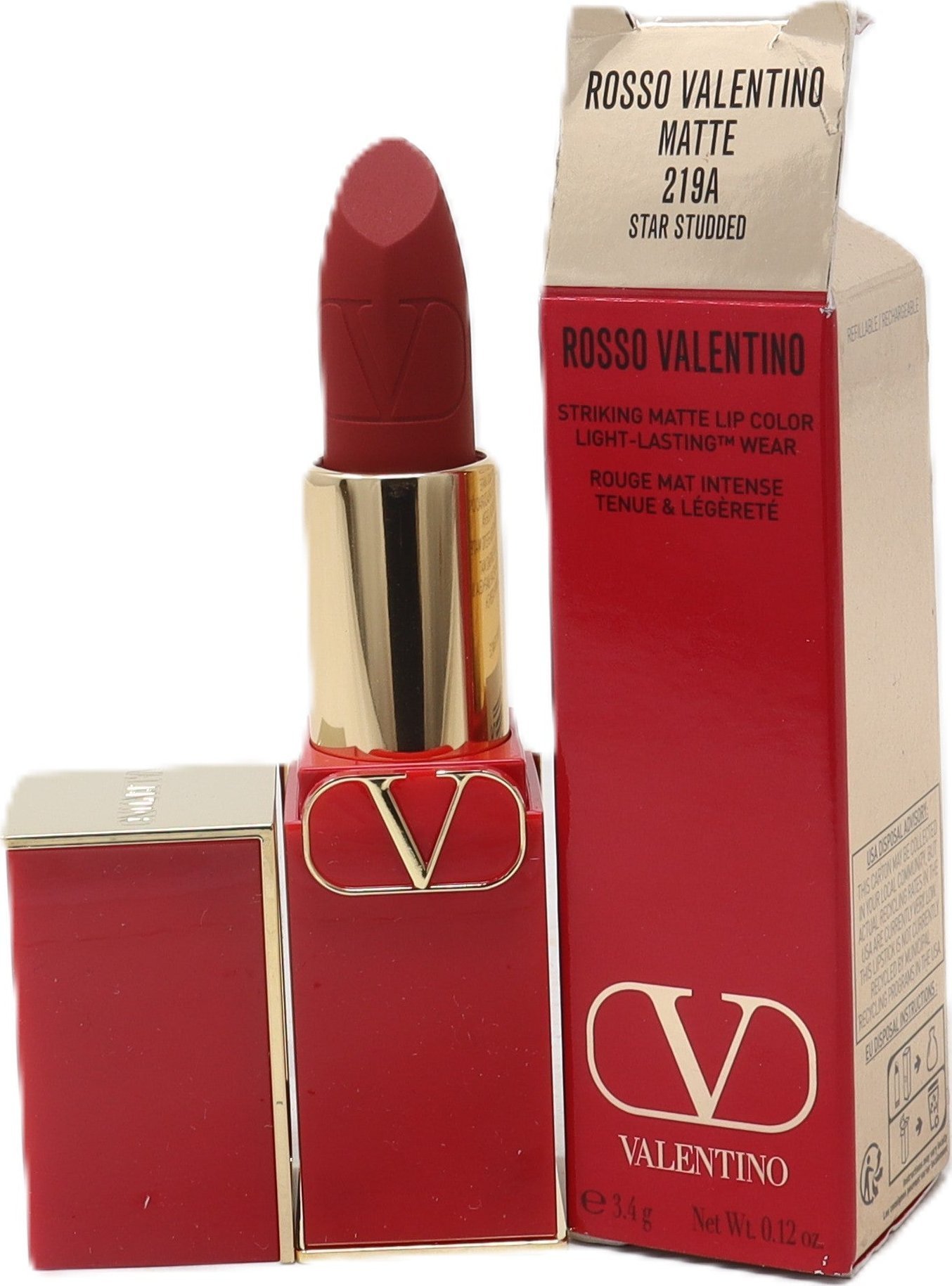 Valentino Valentino, Rosso, Matte, Cream Lipstick, 219A, Refillable, 3.5 g For Women